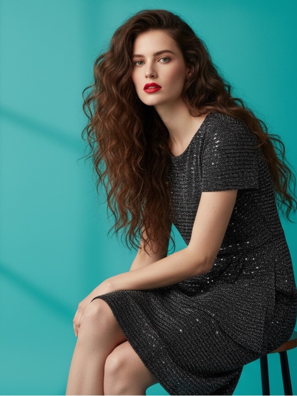 Enfocus Studio Glistening Black Beaded Stretchy Dress Size 8